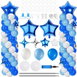 Gejoy 110 Pcs Blue White Balloons Column Stand Kit Adjustable Tower Stand from 1.4 to 6.6 ft with Bases for Graduation Wedding Birthday Baby Shower Party