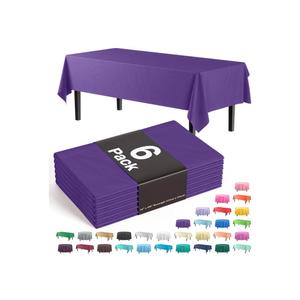 Exquisite Party Solids 6-Pack Premium Plastic Tablecloth 54in. x 108in. Rectangle Plastic Table Cover - Purple