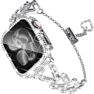 KADES Designed for Apple Watch 46mm 45mm 44mm 42mm 41mm 40mm 38mm for Women, Metal Strap with Bling Rhinestone Screen Protector Cover for iWatch 11 10 9 8 7 6 5 4 SE SE2 3 2 1