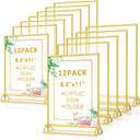 Enayplon Acrylic Sign Holder 8.5 x 11, 12 Pack Double Sided Flyer Holder, Table Menu Holder Display Stand for Wedding, Party, Gold Picture Frame Stand up Table Top Menu Holder