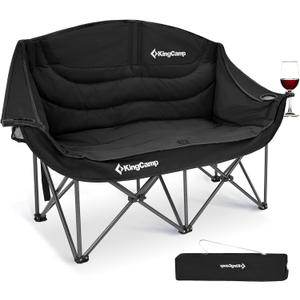 KingCamp Double Camping Chair, Oversized Heavy Duty Loveseat for Adults Portable Folding XL 2 Person Couch Padded Comfortable Two Seat with Cup Holder for Outdoor Lawn Backyard