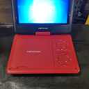 DBPOWER 11.5" Portable DVD Player, 5-Hour Built-in Rechargeable Battery, 9" Swivel Screen, Support CD/DVD/SD Card/USB, Remote Control, 1.8 Meter Car Charger, Power Adaptor and Car Headrest (Red)