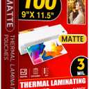 CAREGY Matte Laminating Sheets,100 Pack 9 x 11.5 Inches,3 Mil Thick,Ultra Clear with Matte Finish, Fitted for Letter Size Thermal Laminating Pouches 8.5 x 11