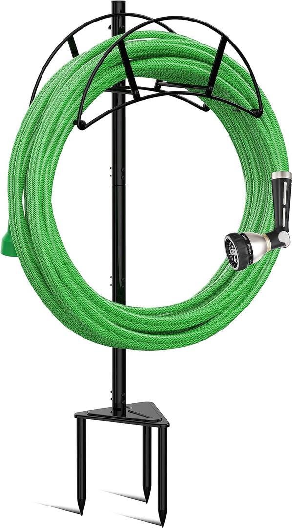 Meykwod Garden Hose Stand/Hanger Freestanding, Heavy Duty In-Ground Hose Rack Organizer for Outside Yard, Sturdy to Hold 150ft (Metal, Black)
