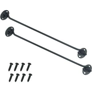 2PCS 12 Inch Stainless Steel Barn Door Hook and Eye Latch Black, Long Privacy Cabin Door Swivel Window Hook, Heavy Duty Gate Latch Holder Easy Lock- for Sliding Door, Garage, Shed, Window