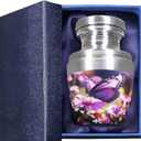 M MEILINXU Small Urn for Ashes for Women or Man, Keepsake Urns for Human Ashes Female & Male, Mini Decorative Urns, Miniature Cremation Container, Yellow Floral and Butterfly Urn - Little (Purple)