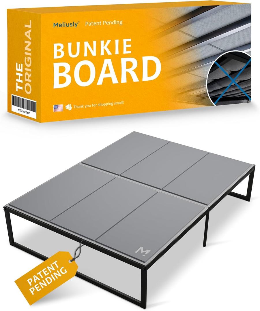 Meliusly Heavy Duty 10mm Bunkie Board Queen Size (60x80'') Patent Pending Low Profile Bed Board Design - Breathable, Noise Minimizing, Moisture Resistant Bunkieboards, Low Profile Bed Support