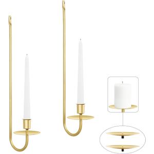Gold Candle Sconces Set of 2, 13.2 Inch Taper & Pillar Wall Candle Holder, Wall Candle Sconces Set of Two, Decor for Entryway, Fireplace, Living Room, Gifts for Women Men