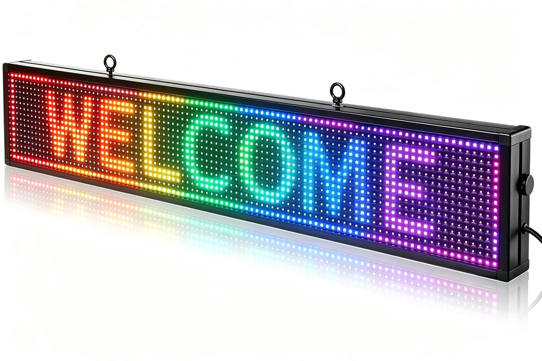 HCTCPALS P10 Outdoor LED Sign 39''x8'' Full-Color Programmable High-Brightness IP65 Waterproof LED Display with WiFi & USB Control,Scrolling Message Board for Business Advertising-Text/Image