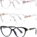 3 Pack Fashion Cat Eye Reading Glasses Women, Ladies Cateye Anti Blue Light Readers, Cute Anti Glare/UV Eyeglasses (Transparent,black,purple)