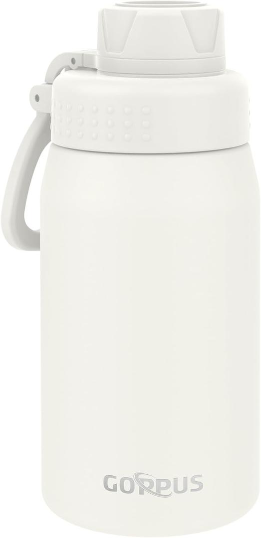 GOPPUS 15oz Kids Water Bottle with Spout Lid, Toddler Water Bottle, Stainless Steel Insulated Water Bottle, Leakproof, BPA Free, Suitable for Boys and Girls for SchoolWarm White