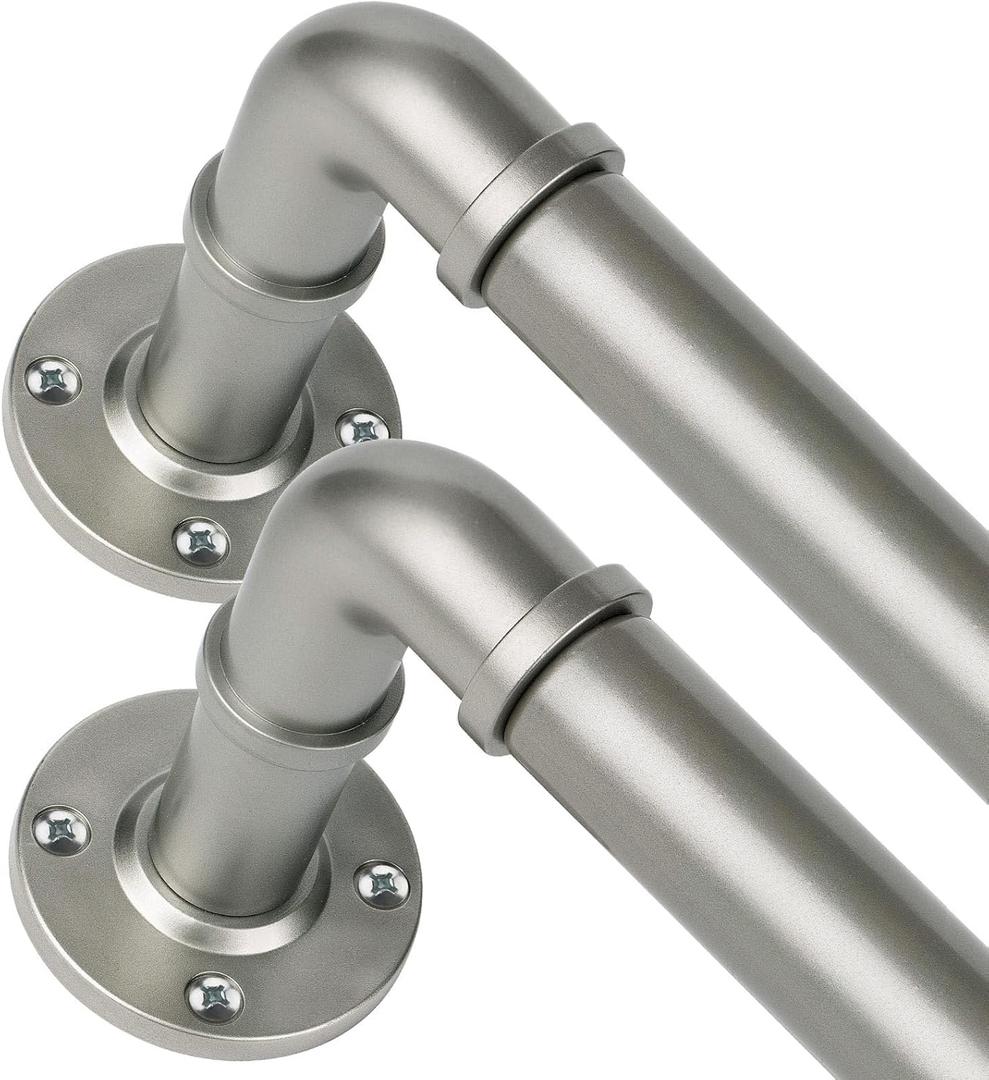 Curtain Rod 2 Pack, HOTOZON 1 Inch Heavy Duty Industrial Curtain Rods for Windows 32" to 58", Blackout Wrap Around Splicing Curtain Rods for Windows, Antique Silver (32-58"(2 Pack), Antique Silver)