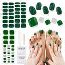 Semi Cured Gel Nail Strips & Toenail Stickers 2 Set (Green),Gel Nail Stickers, Long Lasting, Gifts for Women, Works with UV Lamp, Includes Prep Pads,Wooden Stick (Hwj-mj-z05)