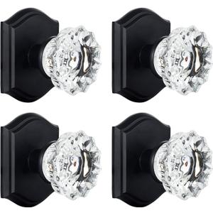 4 Pack Glass Dummy Door Knobs, Inactive Crystal Half-Dummy Door Knobs for Closet/Bifold, Matte Black