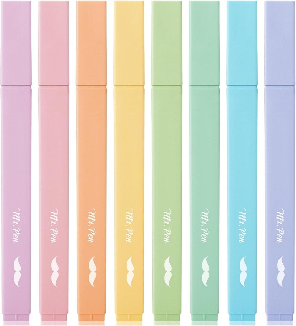 Mr. Pen- Aesthetic Highlighters No Bleed, 8 Pack, Pastel Colors, Chisel Tip, Cute Highlighters Assorted Colors for Journaling, Highlighting, Underlining, Fast Dry, Back to School Supplies
