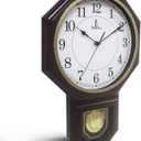 Chiming Wall Clock with Pendulum - Schoolhouse Regulator Clock with Westminster Chime - Battery Operated for Living Room, Office & Home Decor 17x11 (Dark Faux Wood)
