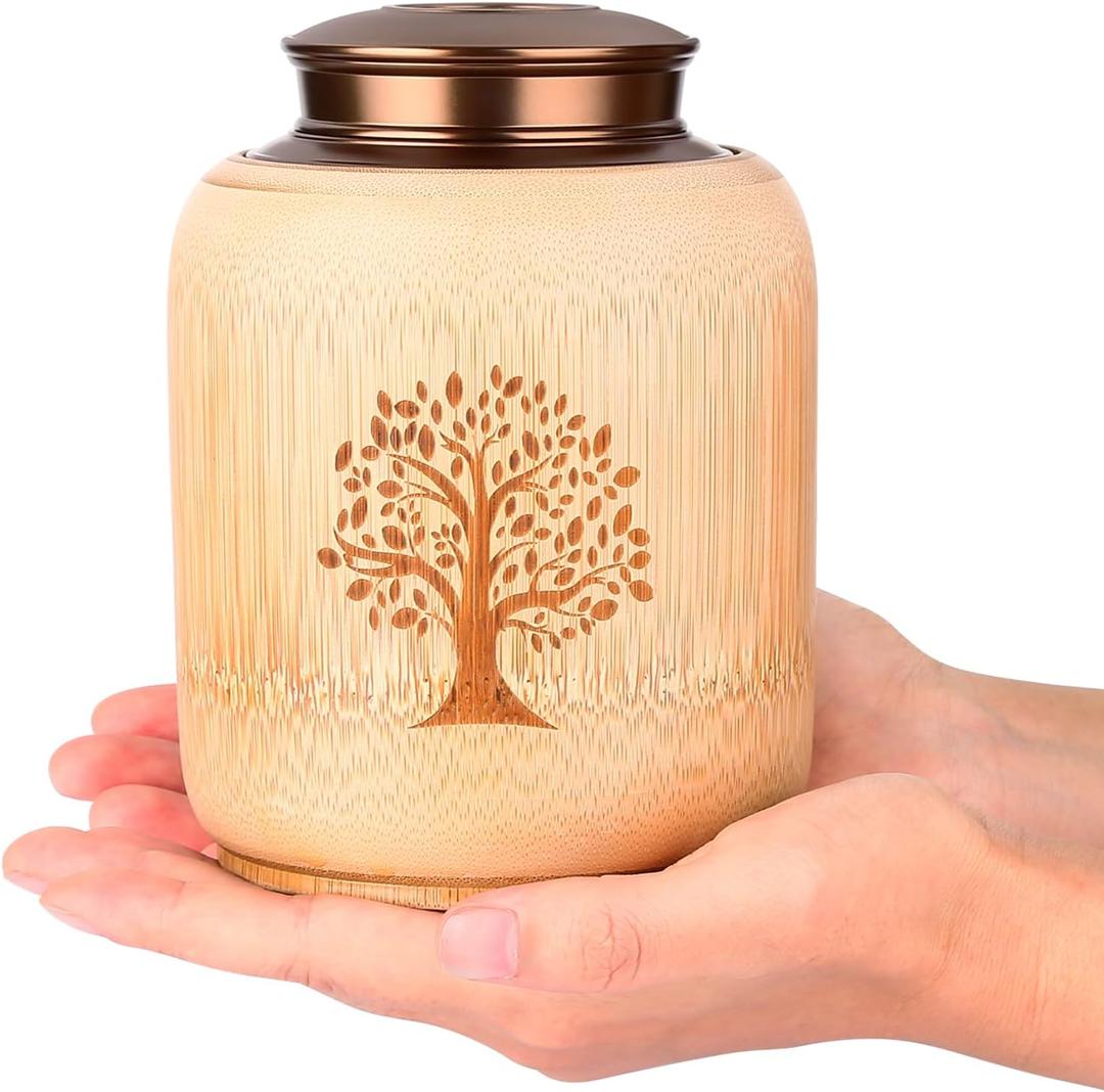 Cremation Urns for Human Ashes Adult Male Female,Medium Urns for Human Ashes Keepsake Made of Bamboo,Decorative Urns Ash Container with Tree of Life Pattern,Hold Up to 83 Cubic Inch