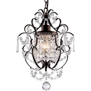 Modern Mini Crystal Chandelier,Iron Bronze Crystal Light Fixtures Ceiling Mount 1 Light Small Chandeliers for Bedroom Elegant Hanging Lighting for Girls Room Dining Room Closet Kitchen Island