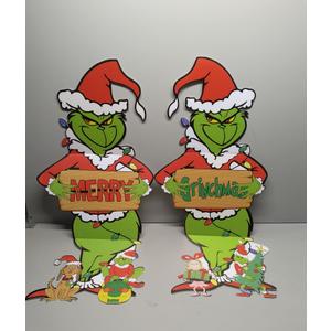Christmas Yard Signs Outdoor Decoration, Merry Grinchmas, 2 Grinches (22 Inches)
