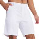 SNOWTEN Men's Golf Dress Shorts 9in Classic Fit Smooth Feel Breathable Cool Dry Comfort Stretch Water Repellent Finish Hidden Right Pocket 3 Pockets Work Golf Basic White,Size 34