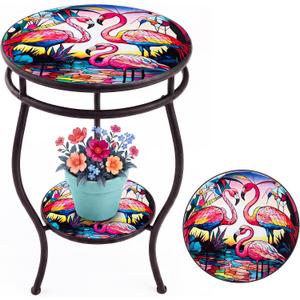 Outdoor Side Table Round with Storage Weather Resistant Easy Clean, 15 inches