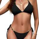 Zilcremo Women Two Piece Bikini Swimsuit Triangle Tie Bathing Suit Beads Cheeky String Bikini Sets. S