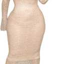 Women's Elegant Bodycon Midi Dress Lace Party Cocktail Wedding Guest Dress (Large, Beige)