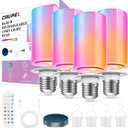 10000mAh Rechargeable Led Corn Light Bulb,Battery Operated Light Bulb with Remote Control, E26, 60W Equivalent, 800Lum, 3 Color Temperatures, 12 RGB, Emergency Lamp, 4PC