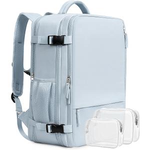 Beraliy 29L Travel Backpack Women, Airline Approved Backpack, Carry On luggage, 17.3 inch Laptop Backpack, Waterproof Business Hiking Weekend Bag, Light-blue
