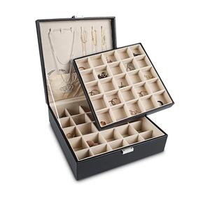Frebeauty Earring Holder Organizer, 50 Slots Earring Organizer,2 Layer Jewelry Box for Earrings and Necklace,PU Jewelry Organizer,Jewelry Organizers and Storage(Black)