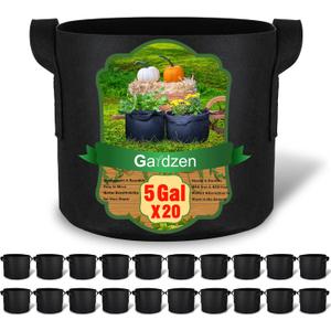 Gardzen 20-Pack 5 Gallon Grow Bags, 300G Thickened Aeration Fabric Pots with Handles, Heavy Duty Plant Bags for Plants