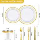 Goodluck 600 Pieces Gold Disposable Plates for 100 Guests, Plastic Plates for Party, Dinnerware Set of 100 Dinner and 100 Dessert Plates, 100 Spoons, 100 Forks, 100 Knives, 100 Cups