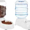 Amazon Basics Automatic Pet Water Dispenser and Gravity Food Feeder Set for Cat and Dog, Easy to Clean, 6-Pound Food Capacity, 1-Gallon, Small, Gray, Pack of 2