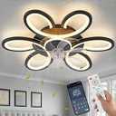 Black-Star ring Ceiling Fans with Lights and Remote, 27 Inch Modern Low Profile Flush Mount Ceiling Fan, Dimmable LED Ceiling Light Fixture, Small Ceiling Fans for Bedroom, Kitchen, Indoor-Black