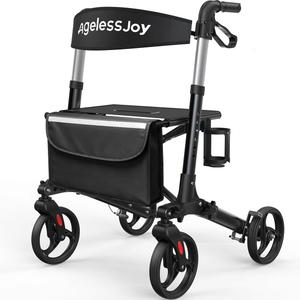 Ageless Joy Rollator Walker Foldable Rollator Walker with Seat for Seniors, Aluminum Frame