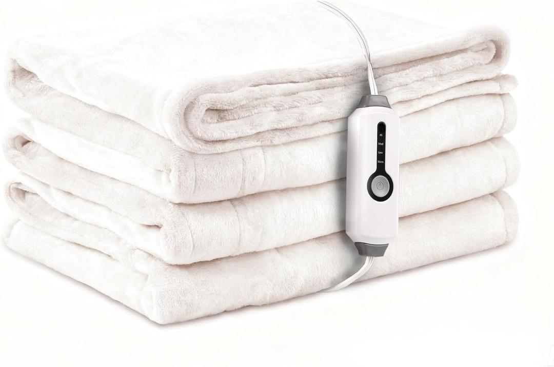 LaffyLo Electric Heated Blanket Full Size 72"×84", Luxurious Breathable Flannel with 4 Heat Settings, 10Hour Auto ShutOff & Overheat Protection, for Bed & Couch, Cozy Gift  White