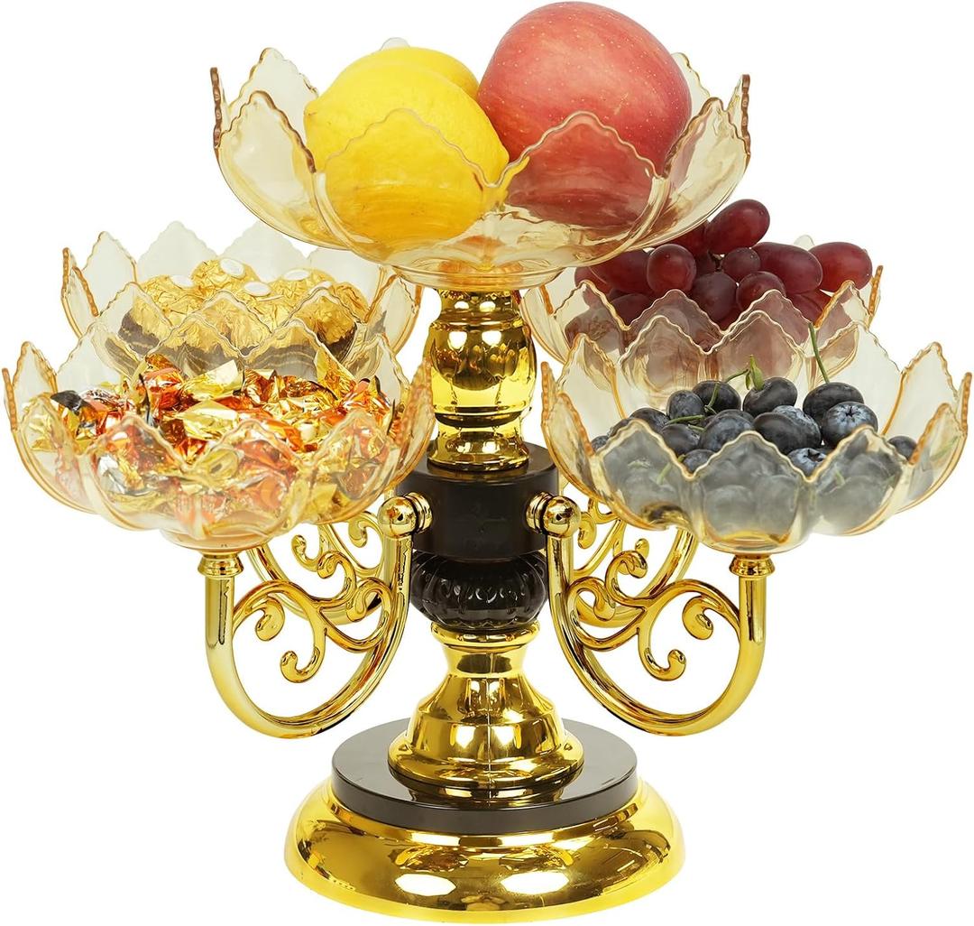 Multi-layer Fruit Tray Rotatable Candy Tray Plastic Fruit Rack Snack Display Bowl for Table Decoration Table Organizer (Yellow)