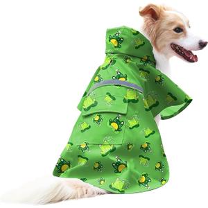 NACOCO Large Dog Raincoat Adjustable - Pet Frog Water Proof Clothes Lightweight Rain Jacket Poncho Hoodies with Strip Reflective Green (3XL, Green Frog)