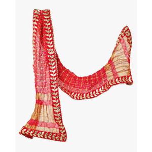 Chunari bandhej Large Pooja Cloth Chunari Ethnic Look Marwadi Chunri Odhna Bandhej Bandhani Brooch Stole Dupatta Chunar(POMCHA)for Indian Traditional Karwachauth Pooja Festival Decor(2.25 Meter)(Red)