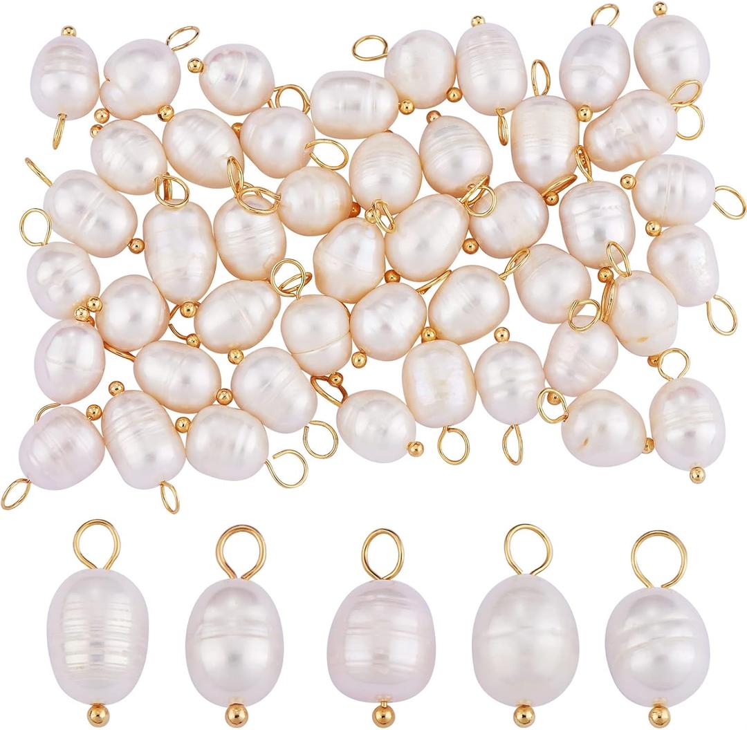 50 Pieces Freshwater Pearl Charm Pendant Smaller Natural Pearl Charm with Brass Loops for Jewelry Necklace Bracelet Earring Making Craft