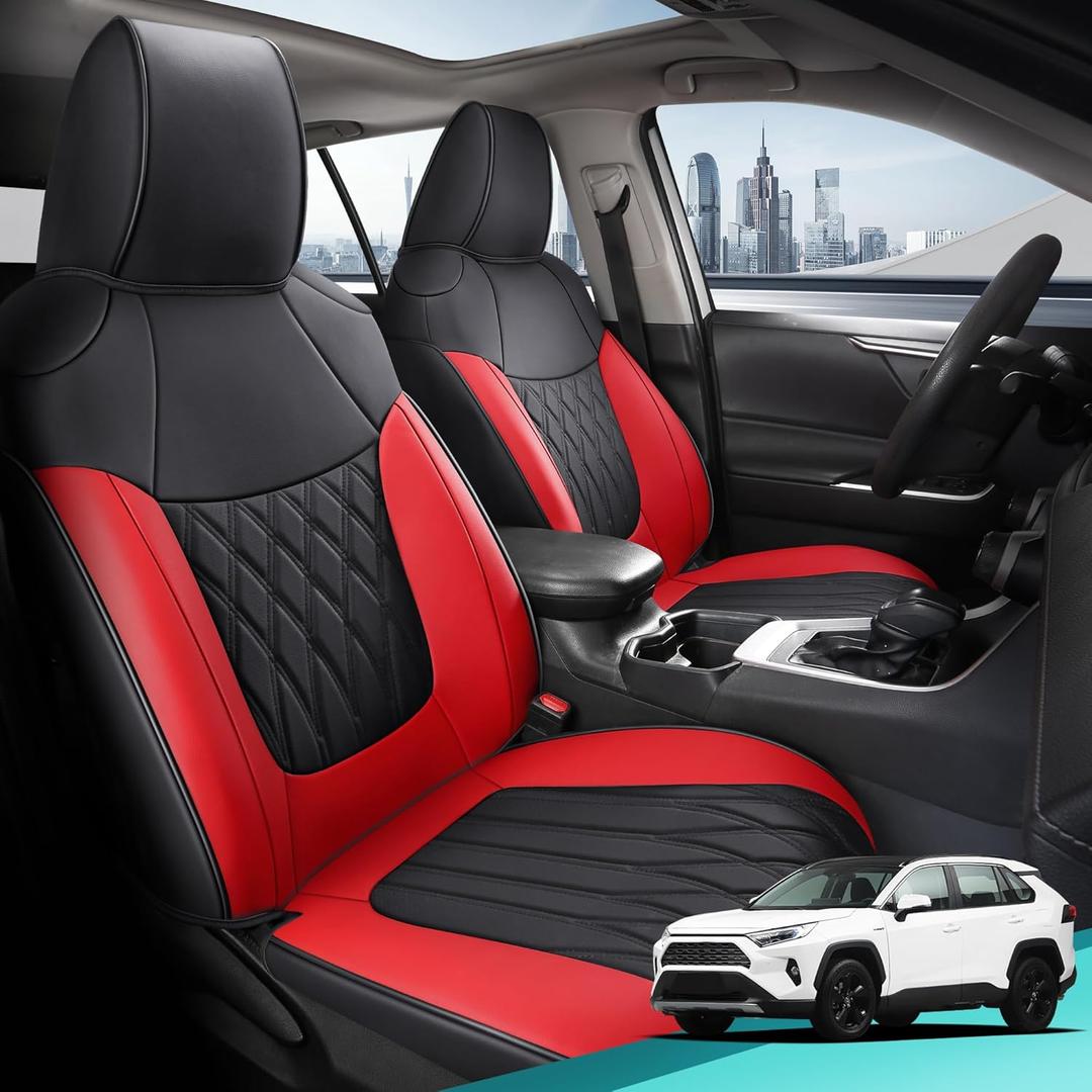 RAV4 Seat Covers - Custom Fit Seat Covers for Toyota RAV4 2019-2025 LE XLE Limited XLE Premium Gas - Leather RAV 4 Seat Cover Full Set Waterproof Breathable Comfortable Easy - Black and Red