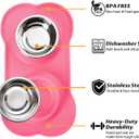 Hubulk Pet Dog Bowls 2 Stainless Steel Dog Bowl with No Spill Non-Skid Silicone Mat + Pet Food Scoop Water and Food Feeder Bowls for Feeding Small Medium Large Dogs Cats Puppies (M, Pink)