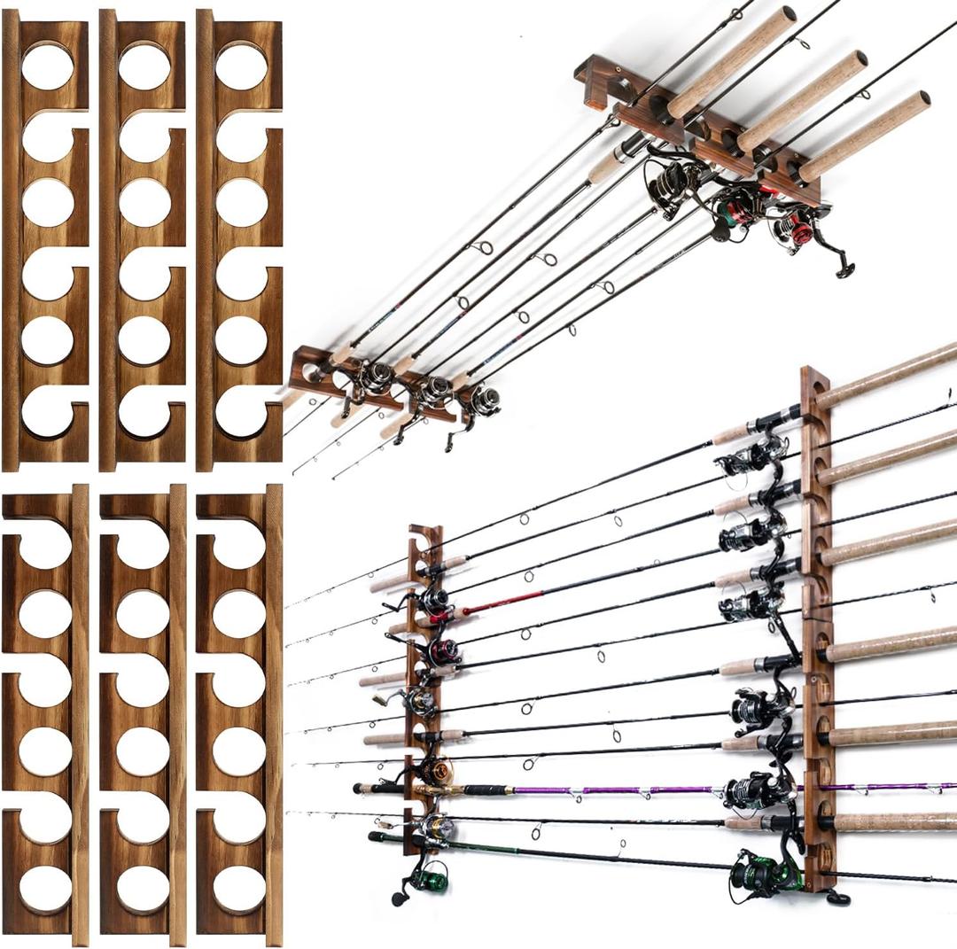 Ghosthorn Holds Up to 18 Rods Fishing Pole Rod Racks Wall or Ceiling Mounted Fishing Pole Rod Holders for Garage Storage Organizer Fishing Gear Equipment for Men Women