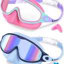 Keary 2 Pack Kids Swim Goggles with Nose Cover Anti-Fog & UV Girls Boy 3-12 | Swimming Goggles for Kids 180 Panoramic Wide Clear View Silicone Clip Lightweight Youth Toddler Children Pool Water Beach