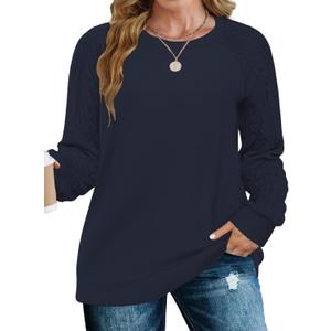 VISLILY Womens-Plus-Size-Sweatshirts Trendy Raglan Cable Knit Long Sleeve Shirts Casual Crewneck Pullover Tunic Tops, 3XL