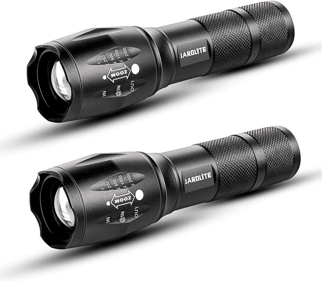 LED Emergency Handheld Flashlight with Adjustable Focus, Water Resistant, 5 Modes, Best Tactical Flashlight for Emergency, Camping and Fishing, 2 Pack (L1000)