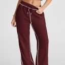 Herseas High Waisted Sweatpants for Women 2025 Fall Wide Leg Contrast Stitching Drawstring Loose Lounge Jogging Pants (Red, XXL)