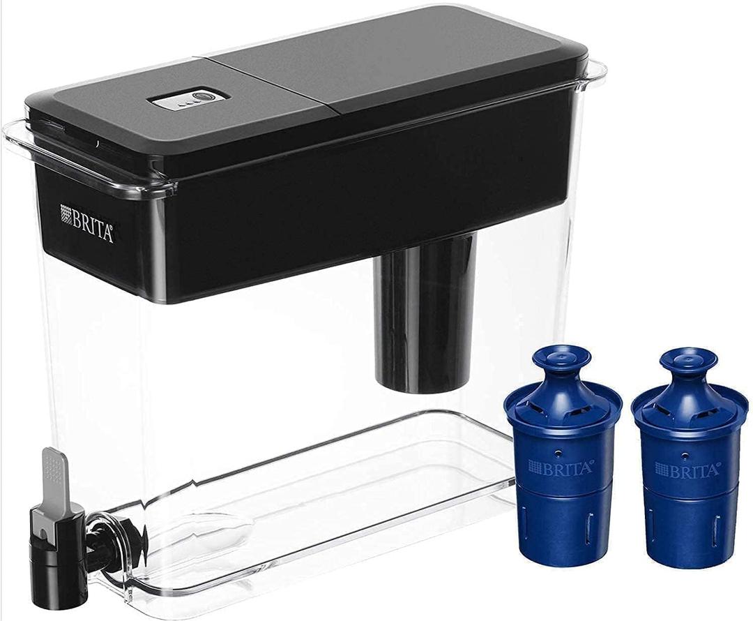 BRITA Ultra-Max 27Cup Water Dispenser w/LongLast Filters Set, 27-Cup Extra Large Black Color Dispenser - for Filtering Tap Water