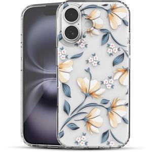 Ranz Case for iPhone 16 Plus, Anti-Scratch Shockproof Series Clear Hard PC+ TPU Bumper Protective Cover Case for iPhone 16 Plus (6.7") - Lily Flower