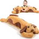Queekay Dog Body Pillow Stuffed Animals Plush Long Body Pillow for Dogs Large Sleeping Hugging Puppy Cushion Gift for Birthday Party(43.3 Inch,Brown)